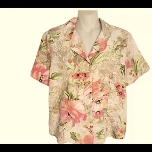 🛍️Alfred Dunner Petite pink Floral Print Blouse Size:10P - Picture 1 of 12